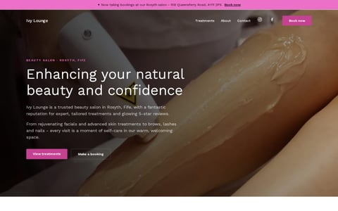 Screenshot of the Ivy Lounge beauty salon website